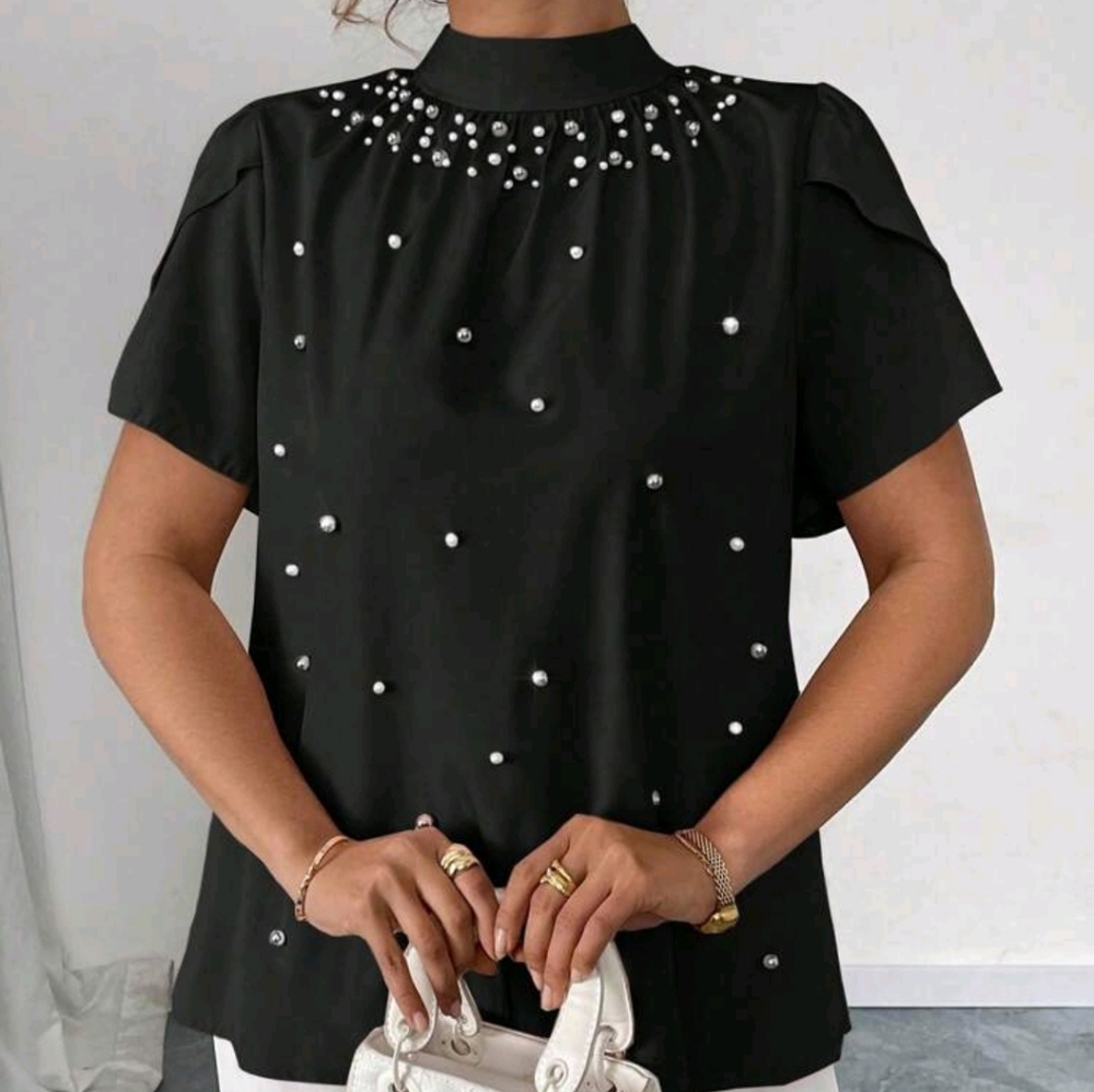 SALE ** BRAND NEW ** Elegant Black Pearl-Embellished Top